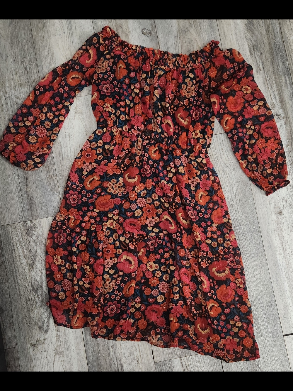 Beige By ECI Black, Red, and Orange Floral Dress - Picture 4 of 5